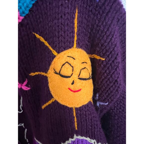 Handmade Peru Alpaca Llama Bird Knit Sweater Hoodie 2T 3T Purple Bright Colors - Picture 4 of 10